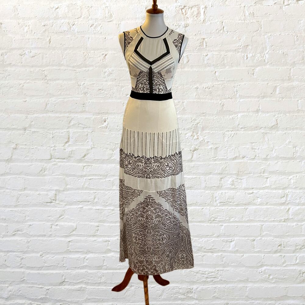 BCBGMAXAZRIA Runway "Natasha" Silk Dress – Cutout Open Back Baroque Print XXS